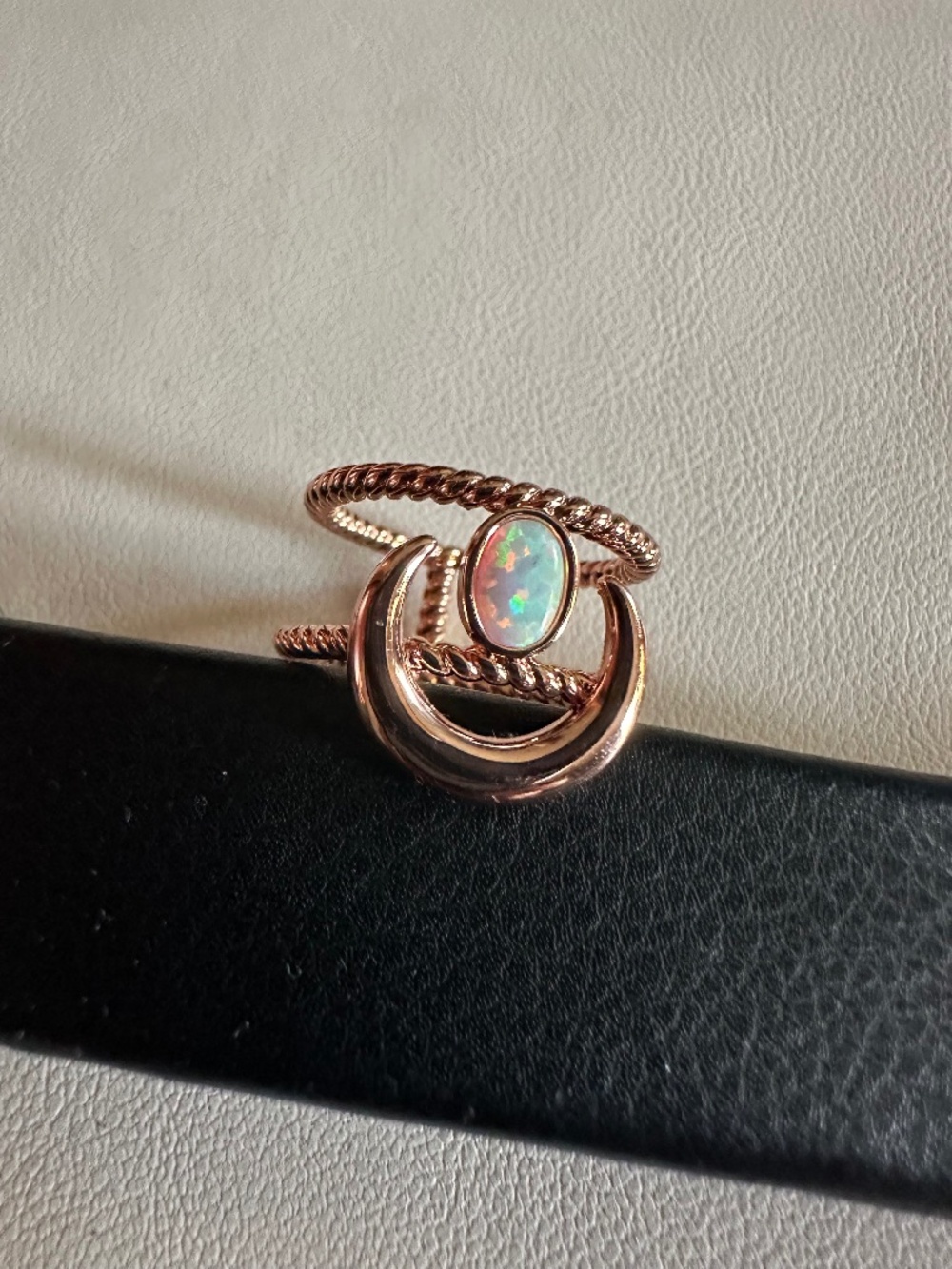 Opal half moon double band ring rose gold metal sz 6